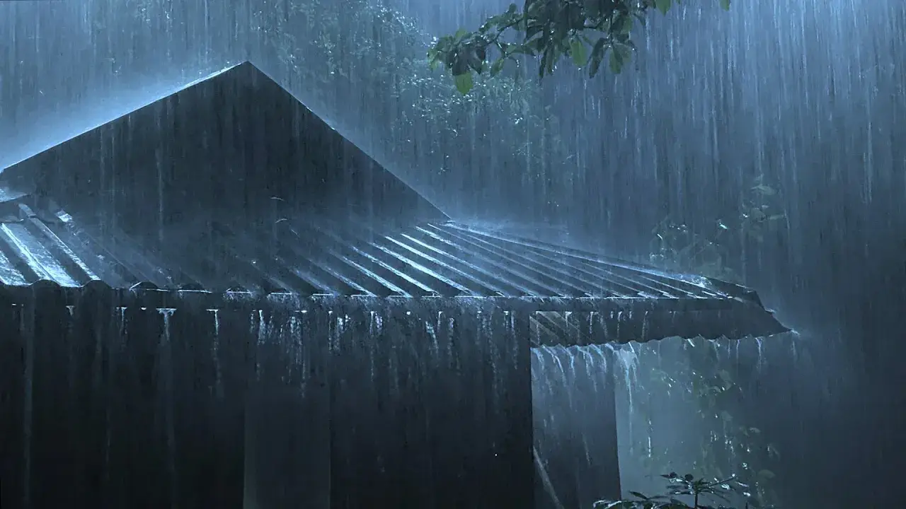 Overcome Stress to Sleep Instantly with Heavy Rain & Paramount Thunder Sounds on a Tin Roof at Night